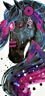 Vibrant horse artwork featuring dreamcatcher design with purple shades.