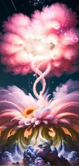 Dreamlike floral art wallpaper with vibrant colors and mystical imagery.