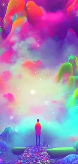 Surreal colorful landscape mobile wallpaper with vibrant abstract design.