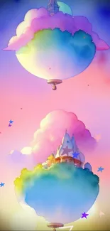 Enchanted floating islands in a pastel dreamscape.