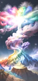 Vivid dreamscape fantasy mobile wallpaper with colorful cosmic clouds.