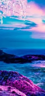 Vibrant twilight ocean landscape wallpaper.