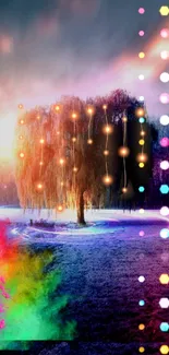 Dreamscape wallpaper with vibrant colors and a mystical tree.