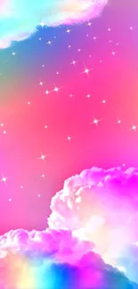 Vibrant pink cloud wallpaper with stars.