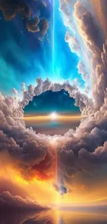 Vibrant sky portal with colorful clouds.