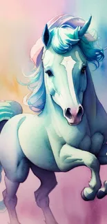 Vibrant pastel watercolor unicorn art.