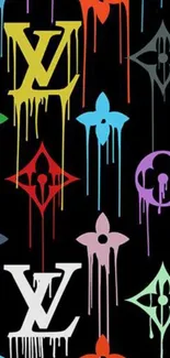 Vibrant drip artwork with colorful patterns on black.