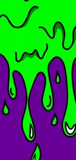 Vibrant green and purple dripping art wallpaper for mobile.