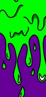 Neon green and purple dripping art wallpaper.