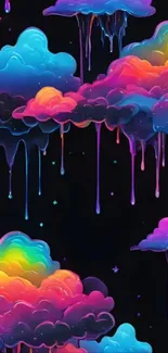 Vibrant clouds with rainbow colors against dark background.