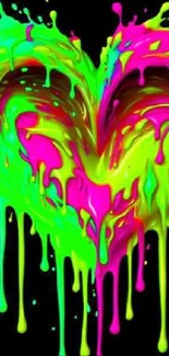 Neon dripping heart wallpaper with vibrant colors on a black background.