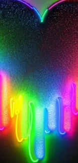 Vibrant neon heart design with rainbow dripping effect on mobile wallpaper.