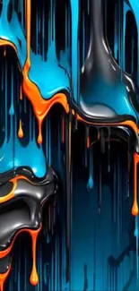 Colorful dripping paint mobile wallpaper with vibrant blue, black, and orange swirls.