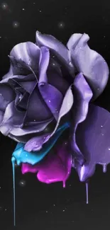 Vibrant purple and magenta dripping rose on a black background.