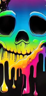 Colorful neon dripping skull art wallpaper.