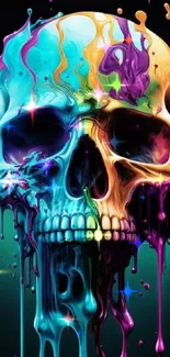 Vivid multicolor skull with dripping paint design wallpaper.