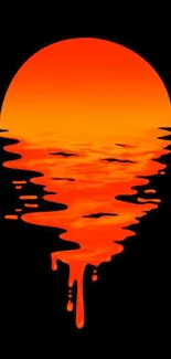 Artistic wallpaper of dripping orange sunset on black background.