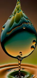 Colorful abstract droplet artwork in green and orange hues for phone wallpaper.