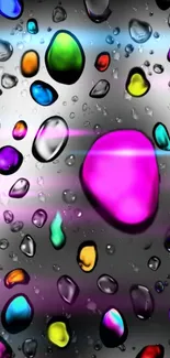 Colorful droplets on a sleek metallic wallpaper for phones.