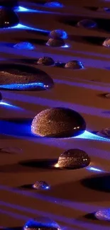 Glowing droplets on purple surface wallpaper.