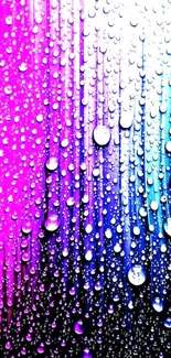 Colorful droplets on pink and blue gradient background.