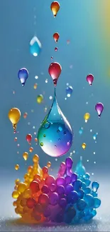 Colorful droplets cascade in vibrant abstract design on mobile wallpaper.