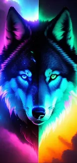 Neon-colored wolf artwork with vibrant hues.