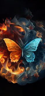 Artistic wallpaper with fiery and icy butterfly.