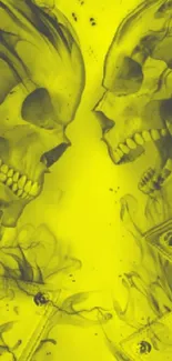 Vibrant yellow skull wallpaper with fiery and icy contrasts.