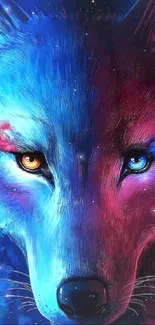 Vibrant dual-color wolf mobile wallpaper.