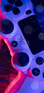 Vibrant neon DualShock controller on a bright background.