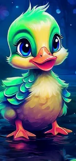 Cute, vibrant duckling cartoon art wallpaper with bright colors.