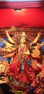 Intricate Durga Puja statue with vibrant colors and traditional artistry.