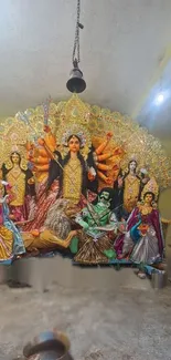 Colorful Durga Puja statue with vivid detail.