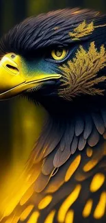 Majestic digital artwork of an eagle in vibrant yellow and black hues.