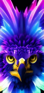 Vibrant digital eagle with colorful feathers on black background