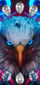 Majestic eagle artwork with vibrant colors and blue accents.