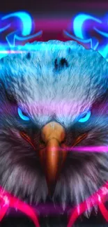 Glowing neon eagle with vibrant colors on mobile wallpaper.