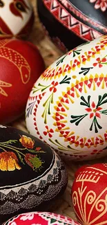 Intricately painted Easter eggs with vibrant colors and traditional designs.