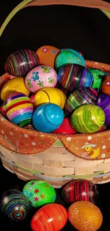 Colorful basket of Easter eggs for mobile wallpaper.