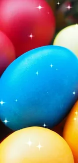 Vibrant Easter eggs in primary colors create a festive phone wallpaper.