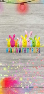 Colorful Easter lights and bunnies mobile wallpaper.