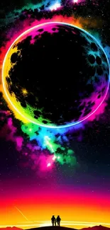 Colorful cosmic eclipse mobile wallpaper with vibrant hues.