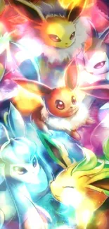 Colorful artistic wallpaper with Eevee evolutions.