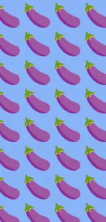 Vibrant purple eggplant pattern on a lavender blue background.