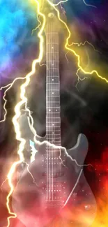 Electric guitar with lightning and vibrant colors.