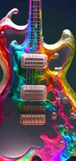 Colorful electric guitar with vibrant swirls.