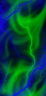 Vibrant electric blue and green lightning wallpaper for mobile phones.