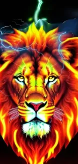 Vibrant lion with electric blue mane and fiery colors.