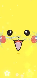 Bright yellow Pikachu wallpaper with electric sparks and a cheerful face.